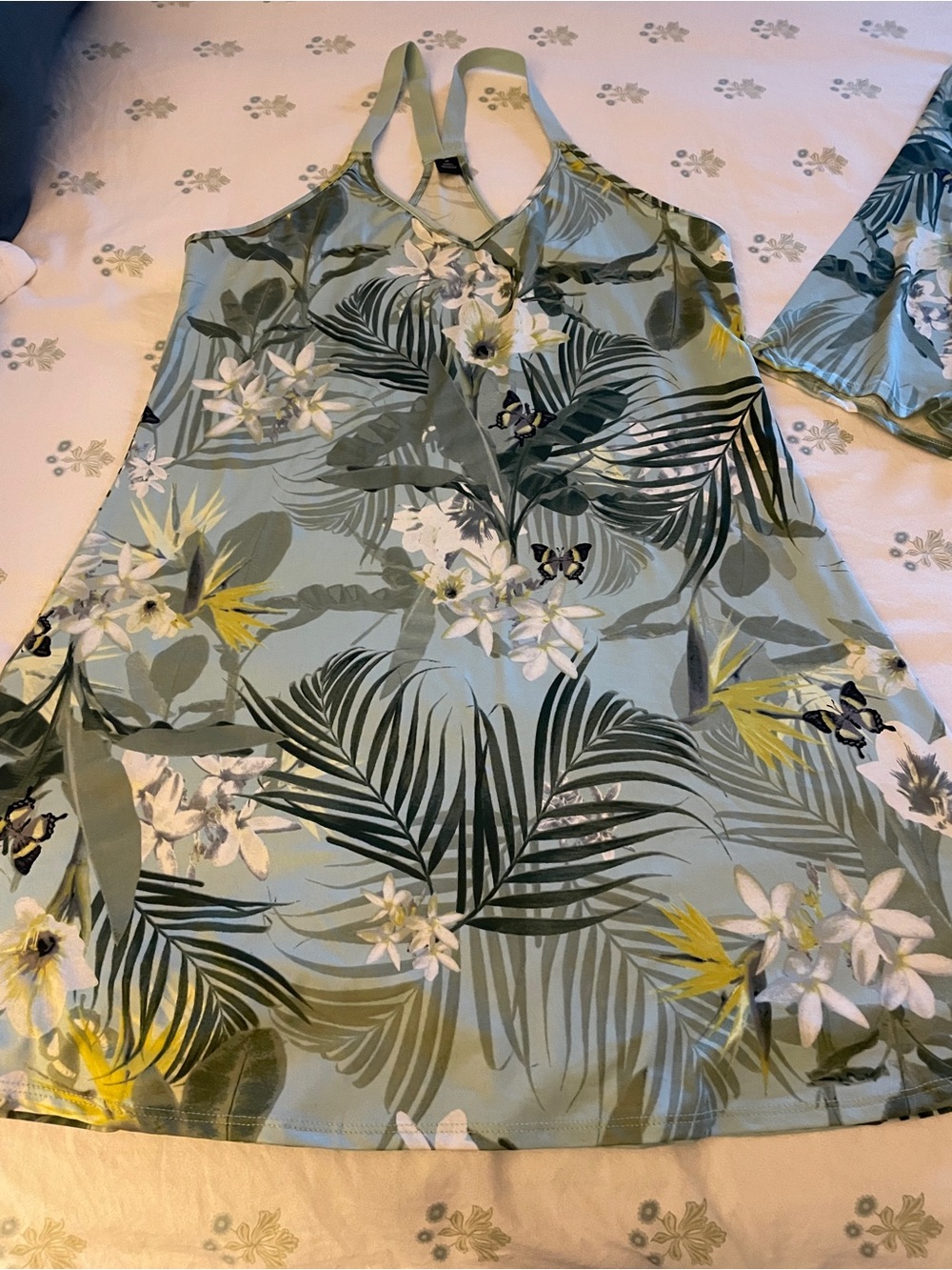 Floral Palm-Print Light Blue Women's Sleep Chemise